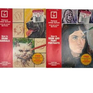 Famous Artists School How to Draw Animals & Portraits 2 Book Set 1983 Vintage